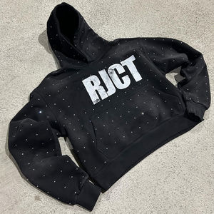 Nouveau design de streetwear Y2k sweat à capuche vintage en coton mélangé avec strass personnalisé lavé à l'acide pour hommes - Product Image 1