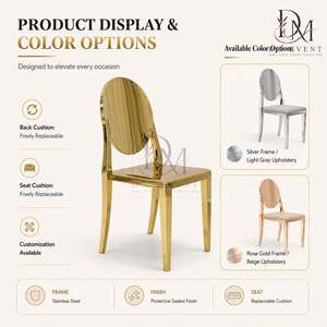 Chaise d'événement ronde en métal doré massif avec dossier en acier inoxydable pour mariages et banquets d'hôtel – Vente en gros de sièges - Product Image 4