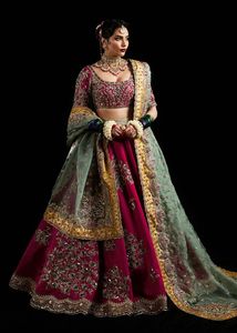 Blusa nupcial de último diseño, vestido de dupatta Lehenga y contraste con Dabka pesado adornado, perlas, trabajo de bordado de piedra = 2025 - Product Image 2