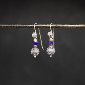 Solid 925 Sterling <b>Silver</b> <b>Drop</b> <b>Earrings</b> Gold Natural Lapis Lazuli Gemstone Granulation Detail Women's Fashion Wedding Party Gift - Product Image 2
