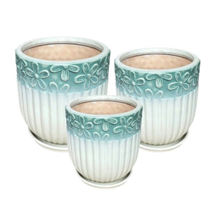 Ensemble de vases en céramique émaillée faits à la main avec motif floral en relief, poterie décorative haut de gamme pour la maison et le jardin - Product Image 4