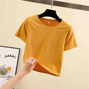 Camiseta corta con lazo frontal para mujer con manga corta mezcla de algodón elástico tela suave y transpirable ropa informal de verano de moda 2025 - Product Image 3