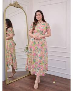 Mode indienne vêtements décontractés lancement nouveau concepteur coton numérique imprimé fleuri haut ivoire multicolore avec boutons et col col - Product Image 3