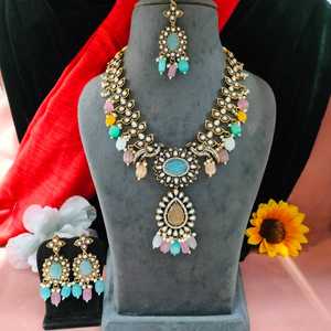 ชุดสร้อยคอไข่มุกและเพทายสไตล์วิกตอเรียอินเดียสำหรับห้อยสไตล์วินเทจ - Product Image 4