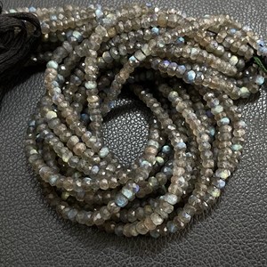 Perles en forme de rondelle à facettes en labradorite de qualité fine perles en gros arc-en-ciel noir perles flash multicolores - Product Image 4