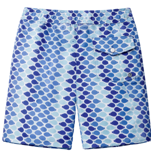Shorts de bain recyclés pour hommes, imprimé à pois géométriques bleus, séchage rapide, avec cordon de serrage à la taille élastique et poches - Product Image 2