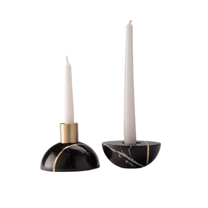 Ensemble de deux bougeoirs en marbre avec bougeoir de forme ronde de qualité exclusive à un prix abordable - Product Image 1