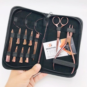 Kit de alicates de extensión de cabello de micro anillo de alta calidad, acero inoxidable chapado en oro rosa, accesorios de plástico profesionales al por mayor - Product Image 1