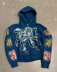 Sweat à capuche vintage 100% coton zippé de haute qualité lavé à l'acide pour hommes Logo personnalisé imprimé doublé avec un design uni Fourniture OEM - Product Image 1