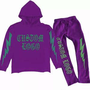 Survêtement d'impression bouffante 100% ensembles de vêtements d'extérieur en coton pour hommes French Terry ourlet brut coupe et coudre ensemble de pantalons de survêtement et de sweat à capuche pour hommes - Product Image 4