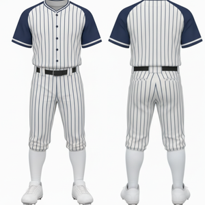 Uniforme de baseball rayé bleu marine et blanc OEM, manches raglan, maillot sublimé et pantalon assorti - Product Image 1