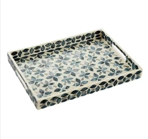 <b>Warm</b> Tone Mother Pearl Classic Sustainable Foldable Serving <b>Tray</b> Retro Ottoman <b>Trays</b> for Tea Coffee Serving Living Room Party - Product Image 2