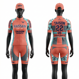Kit de cyclisme pour femmes de haute qualité en polyester 180 GSM, orange et gris, avec empiècements cousus, tissu respirant, logo personnalisé imprimé - Product Image 4