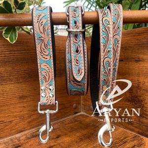 Laisse de collier de chien en cuir usiné à la main du fabricant ensembles de colliers et de laisses de circulation en cuir véritable grain robuste - Product Image 1