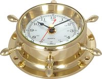 H.M.A Handicrafts Horloge Murale Silencieuse Analogique en Laiton, Style Art Déco, Motif Roue de Bateau Nautique, Vintage Maritime, à Quartz, pour Maison, Bureau, Cabine, Mariage