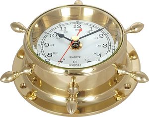 H.M.A Handicrafts Nautical Brass Ship Wheel Wall <b>Clock</b> Vintage Maritime Quartz Timepiece for Home Office or Cabin Decor - Product Image 6
