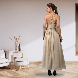 Maxi vestido de gasa occidental adornado a mano de diseñador hecho a mano de primera elección con tela suave y toque glamoroso para uso moderno de Damas - Product Image 4
