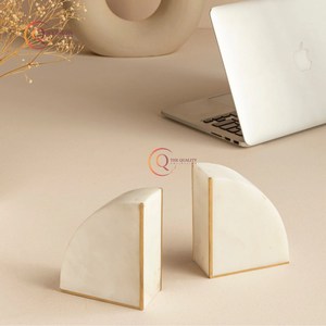 Bookend Home Tabletop Book Holder White Mosaic Marble Modern Bookends Attractive Look Pattern Decorative Study Room Bookends - Product Image 4