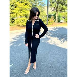 Robe longue en tissu ottoman sur mesure avec col polo, fabriquée en polyester - Product Image 1