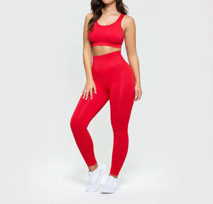 Conjunto de yoga para mujer, nuevo diseño, teñido liso, con cintura elástica, transpirable, 2 piezas, cintura alta, logotipo personalizado, Color sólido a la venta - Product Image 1