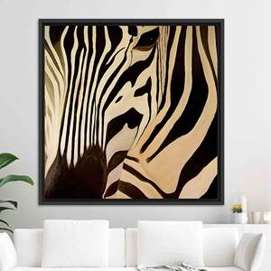Toile imprimée : Art abstrait de zèbre dans un cadre doré, effet verre trempé, TOILE ENCADRÉE NOIRE - Product Image 1
