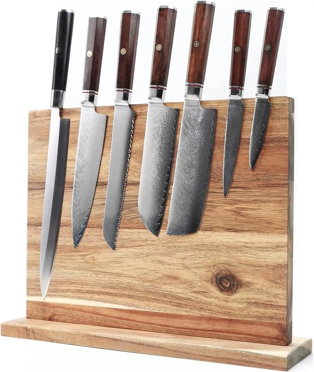 nature magnetic acacia wood Kitchen knife holder and stand knives holder whole sale Customized Logo Natural Wooden Stand