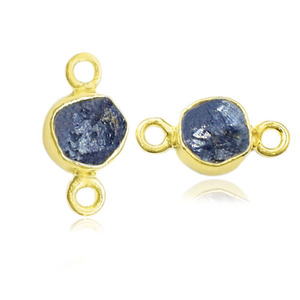 Conector de zafiro crudo hecho a mano: conector de pinza de doble fianza, abalorio de conector de piedra natal, joyería pequeña chapada en oro - Product Image 6