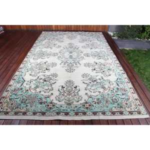 Alfombra de 6.4x10.4 pies, Alfombra Turca, Alfombra Vintage de Lana Azul con Diseño de Camuflaje - Product Image 1