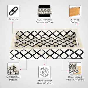 ถาดเสิร์ฟไม้ฝังกระดูกทำมือหรูหราถาดลวดลายขาวดำแบบทันสมัยสำหรับงานแต่งงาน - Product Image 5