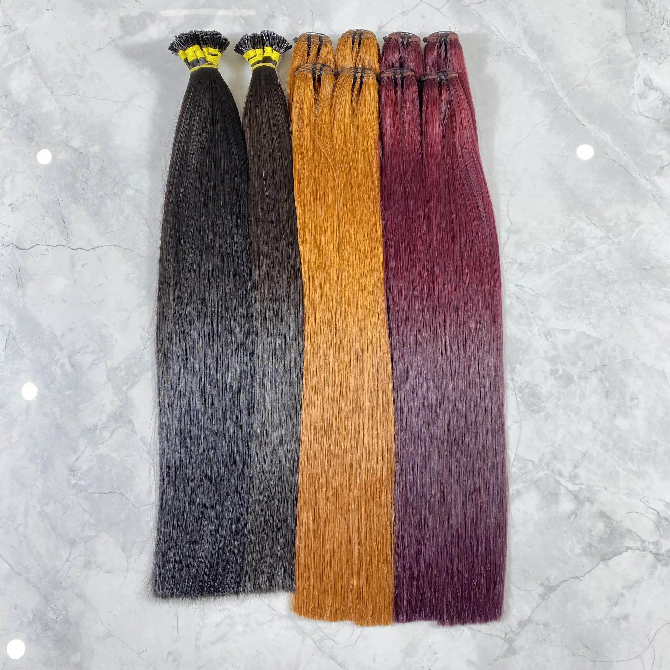 Orange Red Colored Bulk Hair Flat Tip Double Drawn Dyed Bundles Human Cuticle Aligned Hair Human Hair Extensions