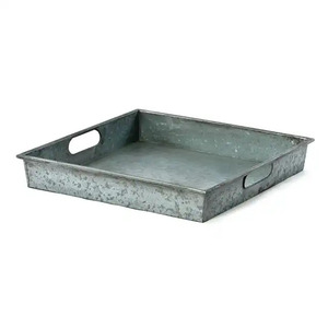 Vintage Galvanized Metal Iron Serving <b>Tray</b> with Handle Farmhouse Rustic Style Rectangular Food & <b>Drinks</b> Serving <b>Tray</b> - Product Image 1