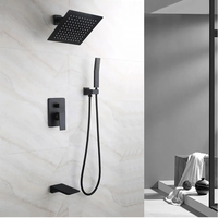 Ensemble de douche thermostatique contemporain noir mat, mitigeur monotrou encastré en laiton, pommeau de douche carré à jet doux, eau chaude et froide