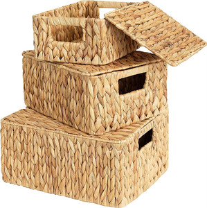 Eco-friendly Water Hyacinth Storage <b>Basket</b> with Lid Luxury Space Product Wicker Seagrass Rattan Woven Storage <b>Basket</b> Kalax <b>Shelf</b> - Product Image 1
