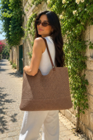 Bolso de Hombro Tejido para Mujer con Correa de Cuero, Bolso Tote Casual Elegante, Bolso de Ganchillo a la Moda, Bolso Tejido para Uso Diario