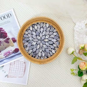 Wholesale King Craft Viet KMT Round Rattan Mother of Pearl Serving <b>Tray</b> <b>Table</b> Decor Home Kitchen Vietnamese Supplier - Product Image 3