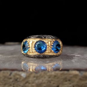 New Arrival 925 Sterling Ottoman Style Men's Ring Rhodium & Gold Bi-color Turkey Origin Model RCEGYT-096 - Product Image 2