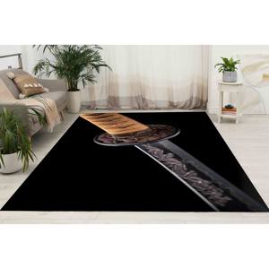 Tapis Sabre Samouraï - Petit Tapis Décoratif Moderne Noir à Motif Lame de Katana, Tapis Fin Non Tissé pour la Décoration Intérieure - Product Image 2