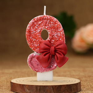 Vela de número de parafina hecha a mano diseño de lazo rojo para decoración de pasteles suministro de fiesta de cumpleaños al por mayor - Product Image 5