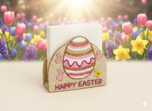 Servilletero de Lentejuelas Bordadas con Diseño de Pollito Adulto, Motivo de Huevo de Pascua, Accesorio de Mesa Festivo de Primera Calidad, Estilo Primaveral - Product Image 3