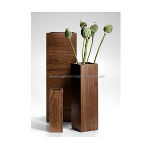 <b>Wood</b> & Metal Tabletop <b>Planter</b> With Natural <b>Wood</b> Polish Finishing Rectangular Shape Embossed Design For <b>Garden</b> Decoration - Product Image 4