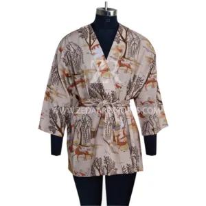 Cotton in Kimono áo choàng cho phụ nữ ngắn Kimono áo choàng làm từ 100% cotton mềm Kimono ăn mặc được thực hiện bởi Zed aar xuất khẩu