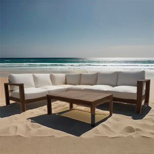 Conjunto de Sofás Modulares de Madera de Teca Modernos y Acogedores para Exteriores, Patio, Jardín, Piscina y Terraza - Product Image 2