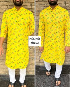 ผ้าฝ้าย Kurta ยาว Radhe-Radhe พร้อมผ้าฝ้ายพิมพ์ลายและ Kurta แบบดั้งเดิมสําหรับผู้ชายสําหรับการขายออนไลน์ - Product Image 1