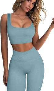 Ensemble 2 pièces sans couture pour femmes, yoga, fitness, gym, slim fit, leggings de yoga taille haute et soutien-gorge de sport pour femmes - Product Image 5