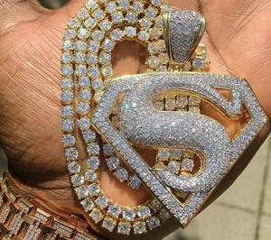 D/ VVS Moissanite pendentif en diamant simulé, pendentif lettre Hip Hop, argent sterling 925 personnalisé Hip Hop en or 14kt,18kt. - Product Image 3