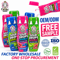 Caramelos Líquidos de Fruta Halal Personalizados al por Mayor OEM/ODM, Caramelos Vegetarianos Ácidos en Botella con Dos Gotas, Caramelos de Juguete Novedosos para Niños
