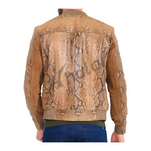Chaqueta de cuero pitón con estampado de serpiente de lujo personalizada, chaqueta de moto de lana de estilo Vintage para invierno, tejido no tejido curtido - Product Image 2