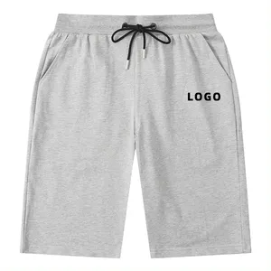 Solid Color Summer Custom Men's Fitness Embossed Shorts Blank Cotton Running Exercise Men's Drawstring Silk Print Shorts