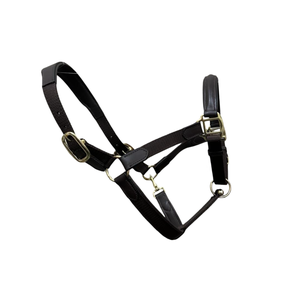 Cabestro de caballo personalizable DD, cómodo cuero negro y material mixto de nailon con accesorios SS/latón, conveniente para propietarios de caballos - Product Image 1