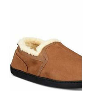 Pantofole da uomo Gold Toe a punta chiusa, taglia piccola, in finta pelle scamosciata con doppio strato e fodera in pelliccia sintetica, colore beige scuro - Product Image 2